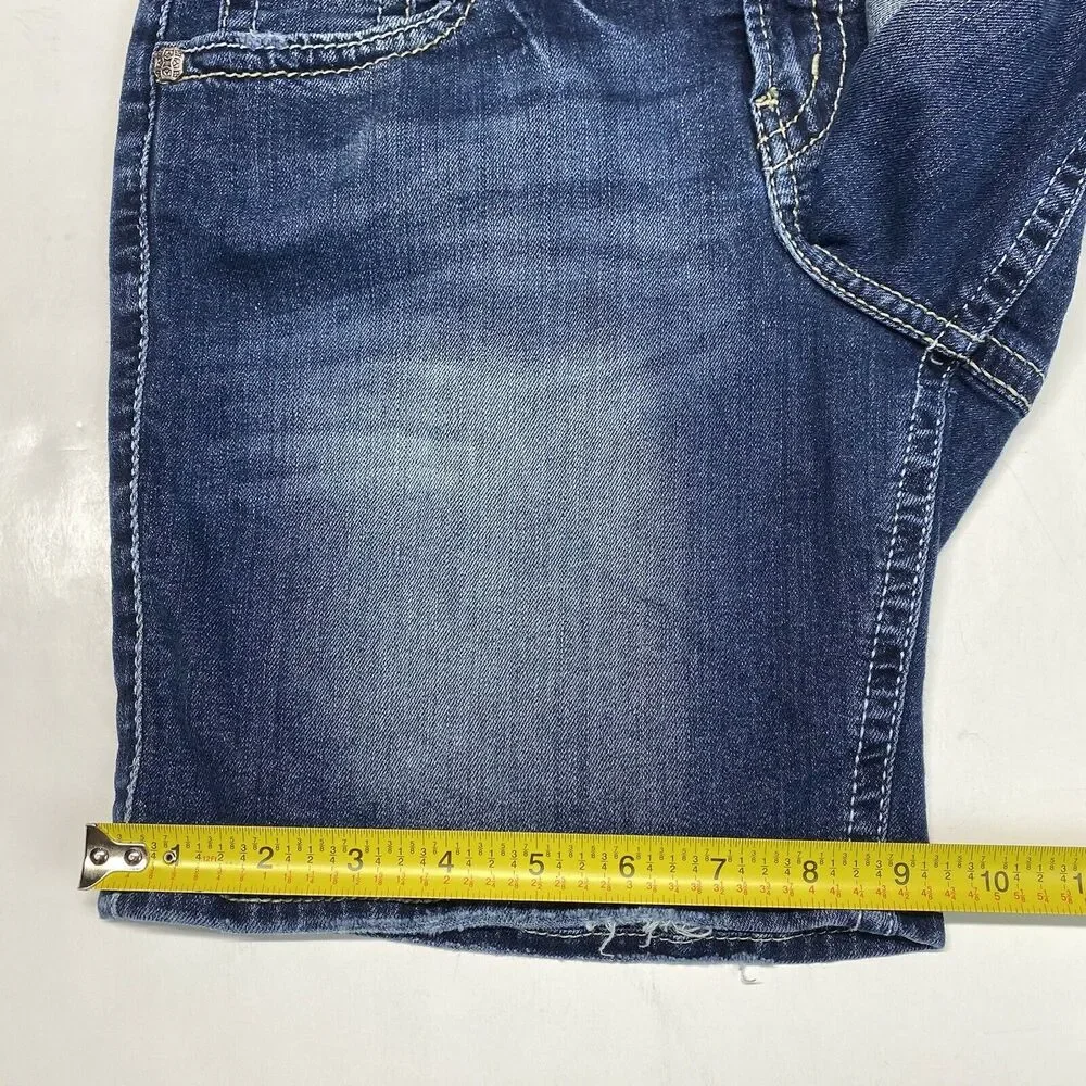 Silver Suki Mid Shorts 27 Blue Stretch Denim Jean Dark Wash Distressed